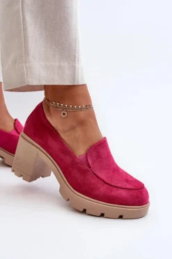 Discount Boto Półbuty Damskie Eko Zamszowe Na Obcasie i Platformie Fuksja Arablosa