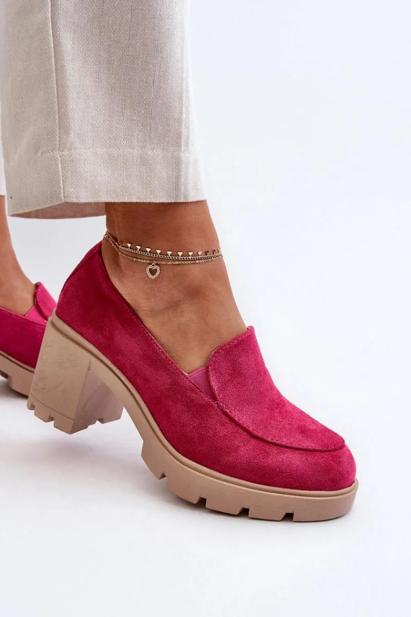 Discount Boto Półbuty Damskie Eko Zamszowe Na Obcasie i Platformie Fuksja Arablosa
