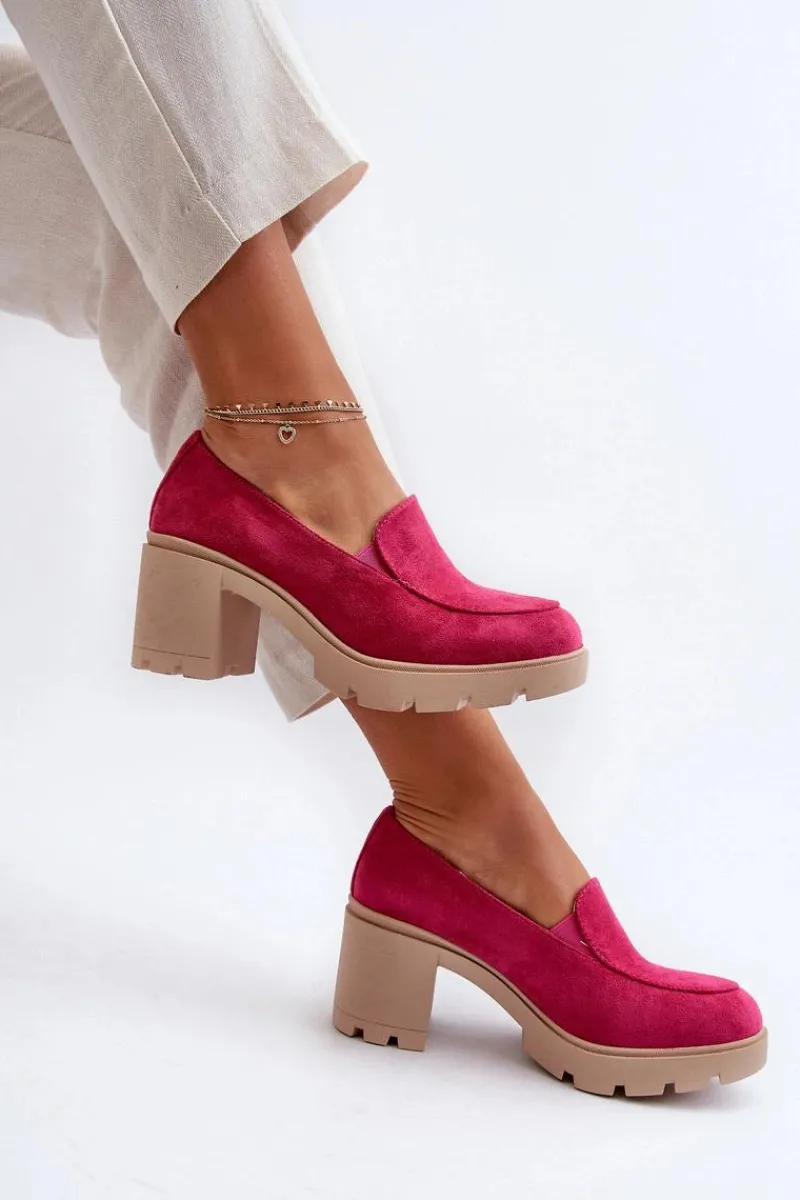 Discount Boto Półbuty Damskie Eko Zamszowe Na Obcasie i Platformie Fuksja Arablosa