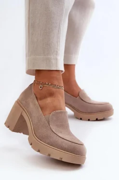 Czółenka Na Platformie|Czółenka Zamszowe>Boto Półbuty Damskie Eko Zamszowe Na Obcasie i Platformie Beżowe Arablosa