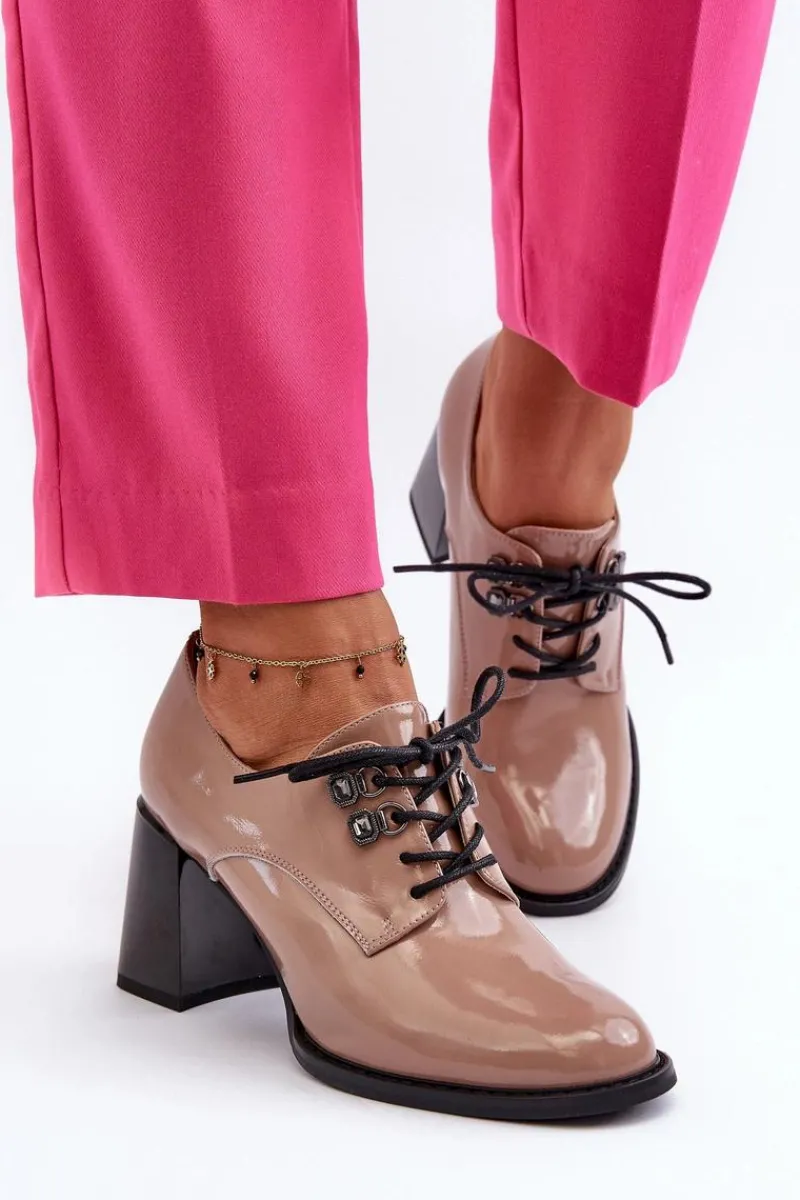 New Buty damskie Vinceza Półbuty Damskie Lakierowane Na Słupku Beżowe Nelione Beżowy