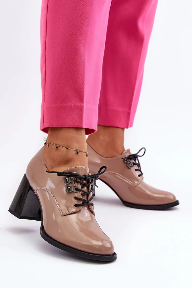 New Buty damskie Vinceza Półbuty Damskie Lakierowane Na Słupku Beżowe Nelione Beżowy