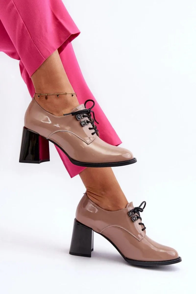 New Buty damskie Vinceza Półbuty Damskie Lakierowane Na Słupku Beżowe Nelione Beżowy