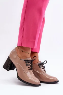 New Buty damskie Vinceza Półbuty Damskie Lakierowane Na Słupku Beżowe Nelione Beżowy