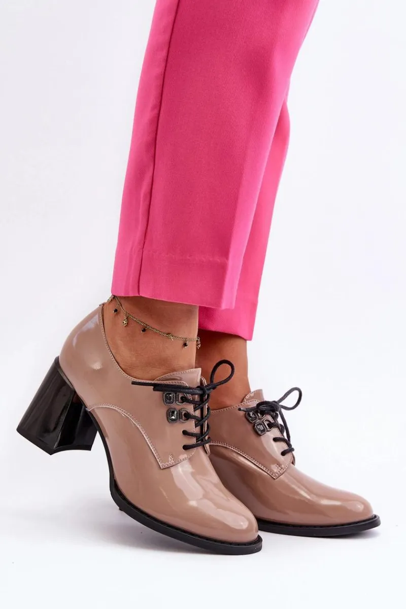 New Buty damskie Vinceza Półbuty Damskie Lakierowane Na Słupku Beżowe Nelione Beżowy