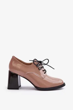 New Buty damskie Vinceza Półbuty Damskie Lakierowane Na Słupku Beżowe Nelione Beżowy