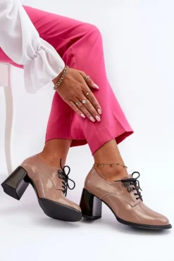 New Buty damskie Vinceza Półbuty Damskie Lakierowane Na Słupku Beżowe Nelione Beżowy
