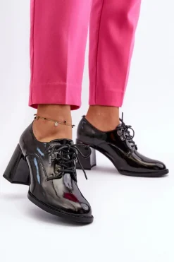 Półbuty Lakierowane>Buty damskie Vinceza Półbuty Damskie Lakierowane Na Słupku Czarne Nelione