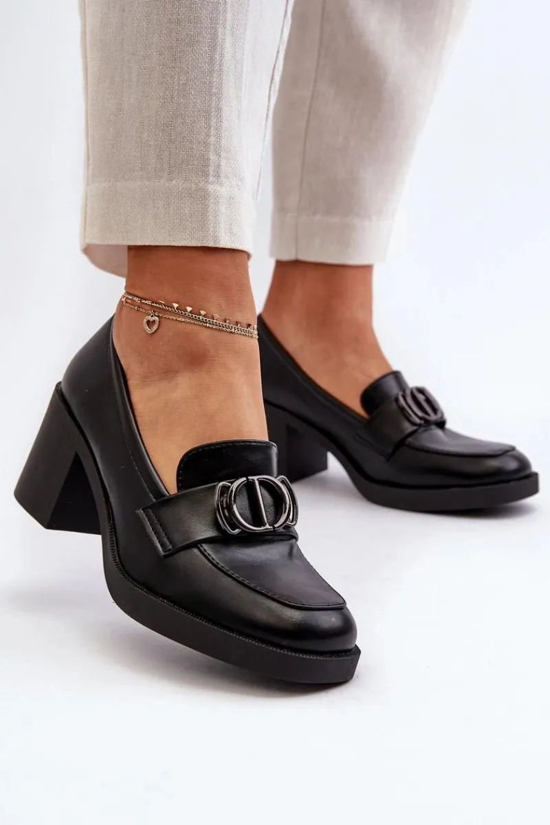 Best Boto Półbuty Damskie Na Obcasie Z Ozdobą Czarne Nedarea