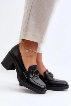 Best Boto Półbuty Damskie Na Obcasie Z Ozdobą Czarne Nedarea