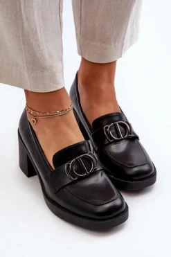 Best Boto Półbuty Damskie Na Obcasie Z Ozdobą Czarne Nedarea