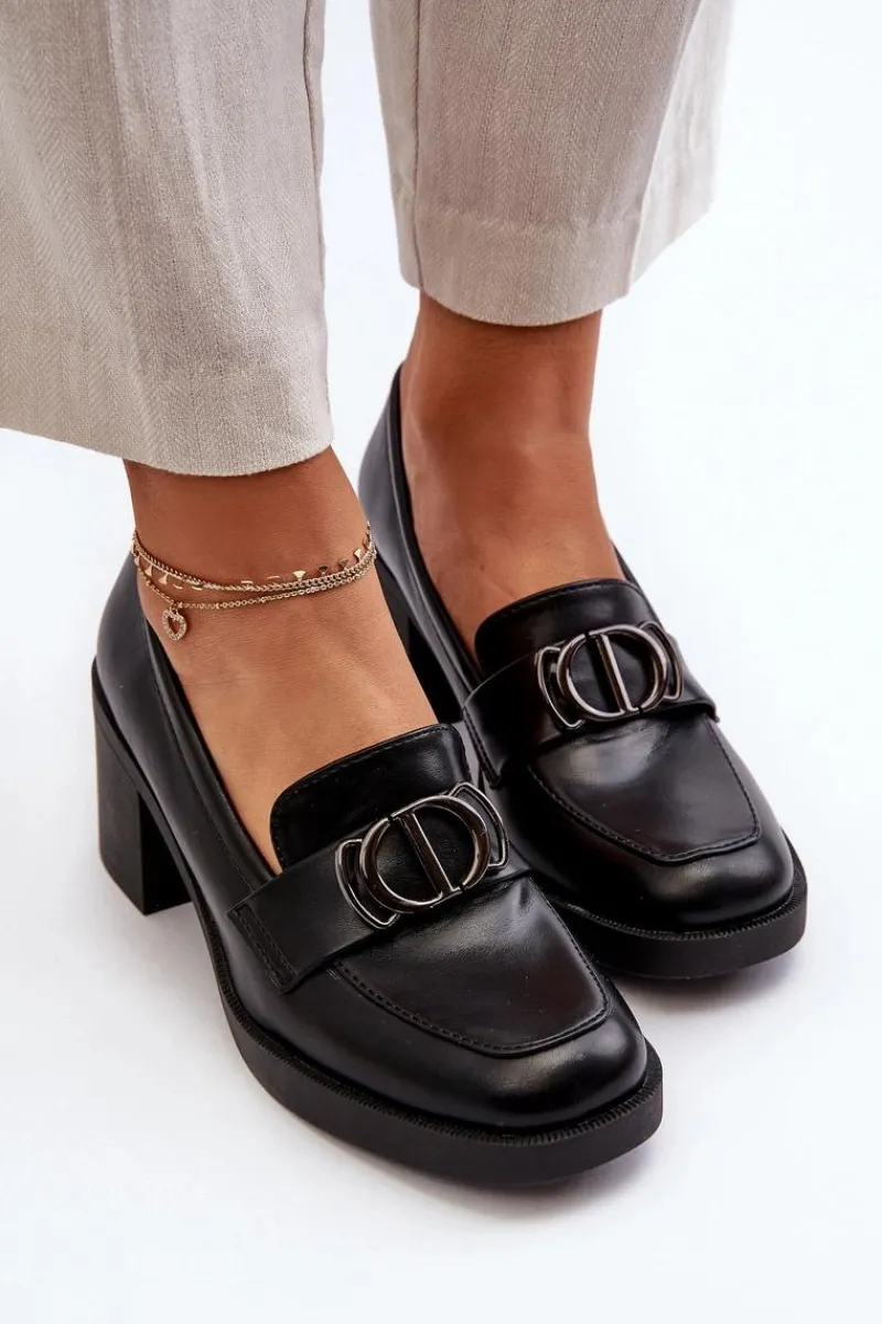 Best Boto Półbuty Damskie Na Obcasie Z Ozdobą Czarne Nedarea