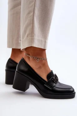 Best Boto Półbuty Damskie Na Obcasie Z Ozdobą Czarne Nedarea