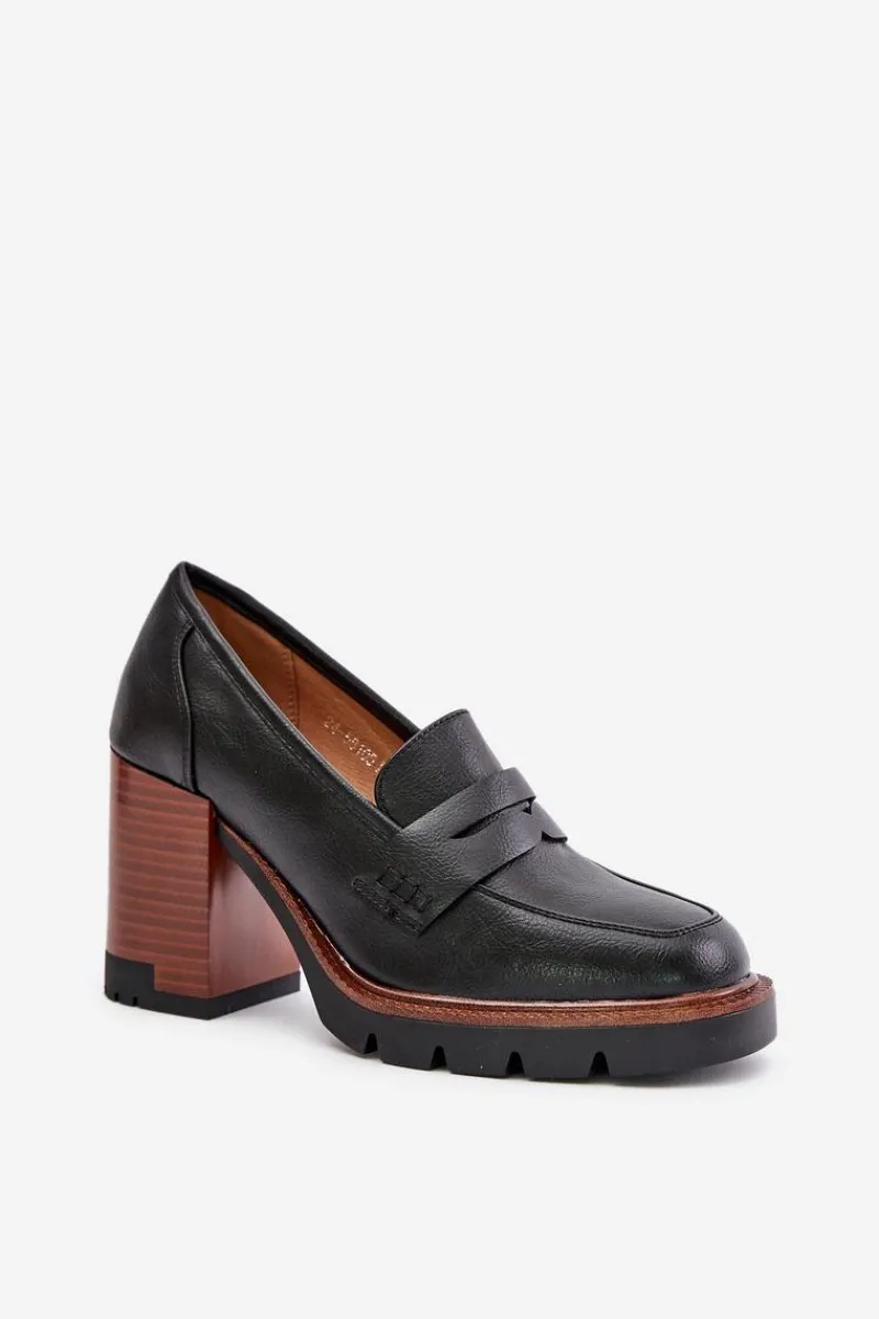 Czółenka Na Platformie|Czółenka Na Słupku>Buty damskie Vinceza Półbuty Damskie Na Obcasie Słupku Z Eko Skóry Czarne Vinceza 58105