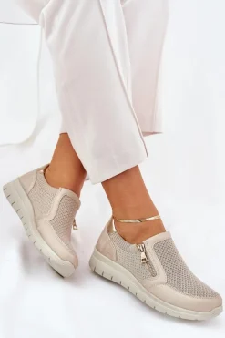 Półbuty Skórzane>Evento Półbuty Damskie Na Platformie Z Zamkiem Złote Leanae