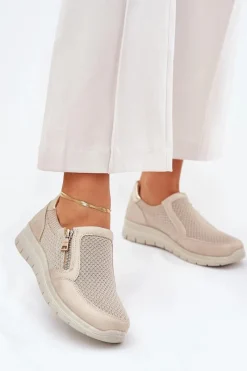 Półbuty Skórzane>Evento Półbuty Damskie Na Platformie Z Zamkiem Złote Leanae