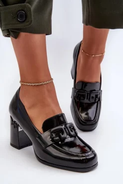 Discount Półbuty Damskie Na Słupku Lakierowane Czarne D&A MR38-973 Damskie Półbuty Lakierowane|Półbuty Skórzane