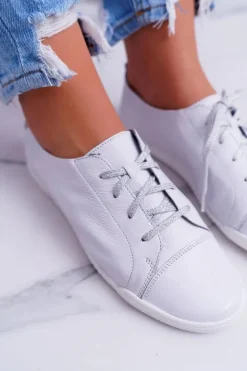 Best Półbuty Damskie Tenisówki Skórzane Białe 4049A Damskie Półbuty Skórzane