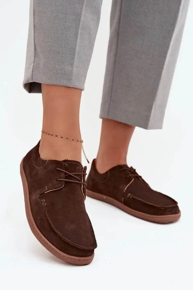 Discount Półbuty Damskie Typu Barefoot Z Naturalnego Zamszu 327 Czekoladowe Damskie Półbuty Skórzane|Barefoot