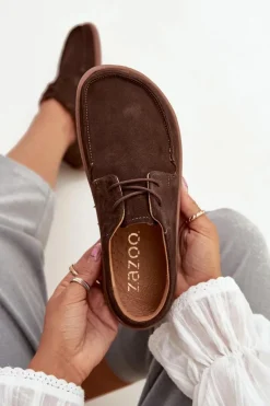 Discount Półbuty Damskie Typu Barefoot Z Naturalnego Zamszu 327 Czekoladowe Damskie Półbuty Skórzane|Barefoot