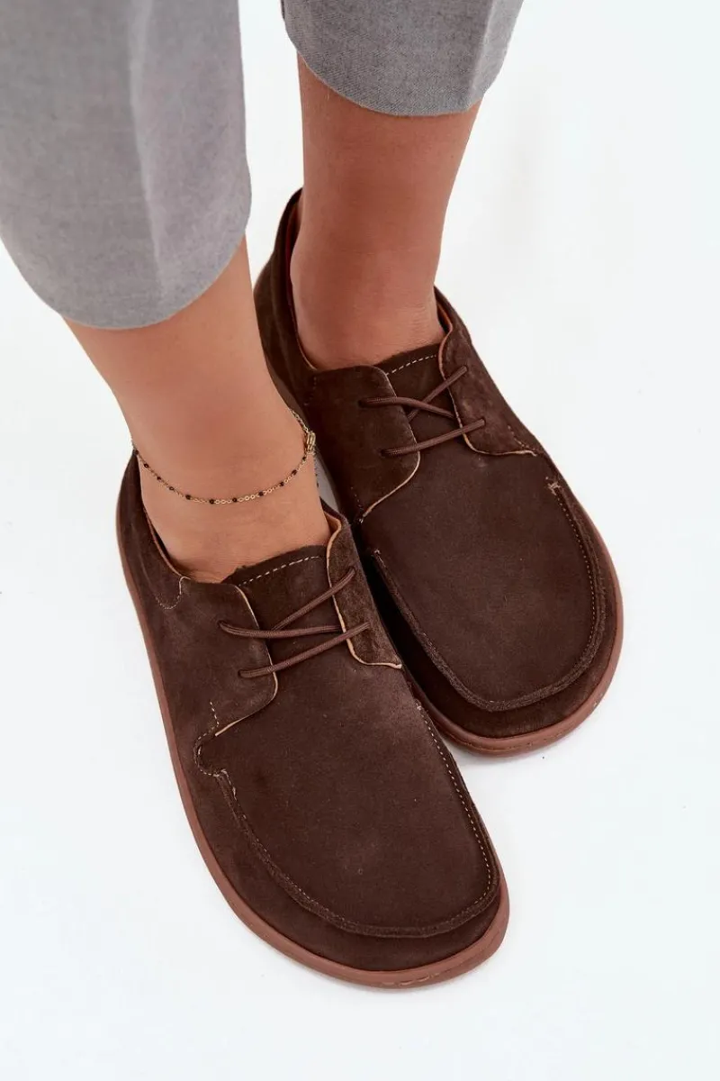 Discount Półbuty Damskie Typu Barefoot Z Naturalnego Zamszu 327 Czekoladowe Damskie Półbuty Skórzane|Barefoot