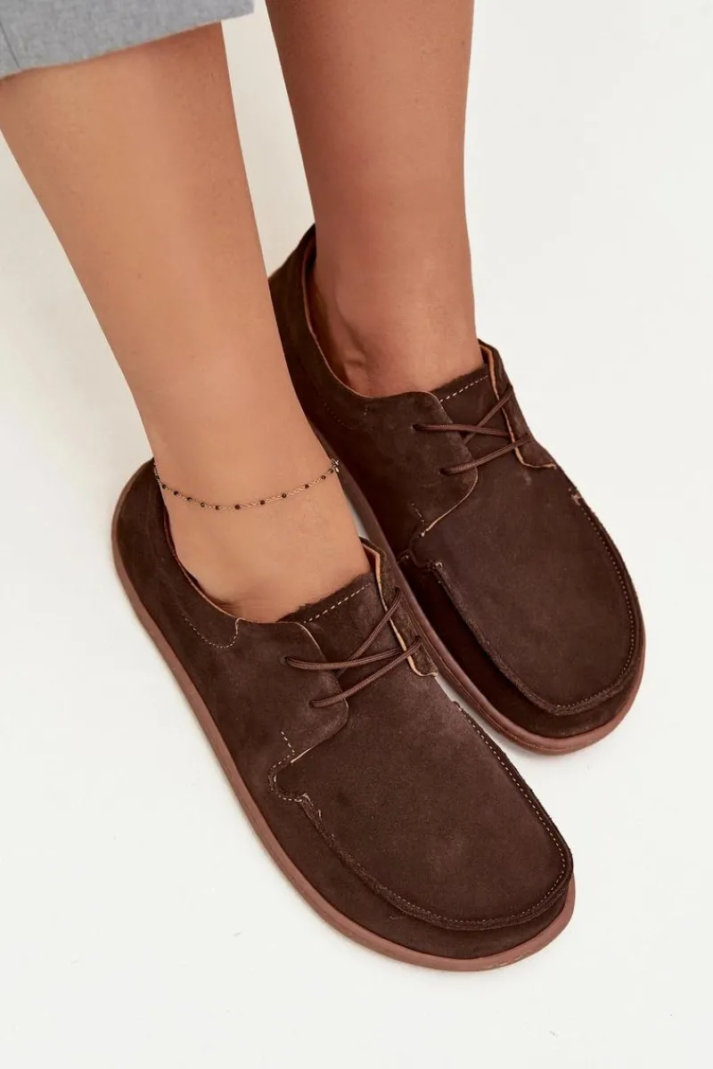 Discount Półbuty Damskie Typu Barefoot Z Naturalnego Zamszu 327 Czekoladowe Damskie Półbuty Skórzane|Barefoot