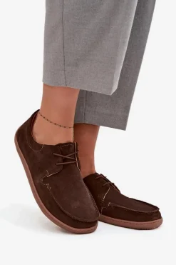 Discount Półbuty Damskie Typu Barefoot Z Naturalnego Zamszu 327 Czekoladowe Damskie Półbuty Skórzane|Barefoot