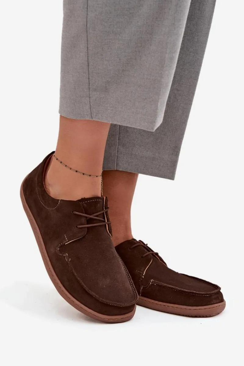 Discount Półbuty Damskie Typu Barefoot Z Naturalnego Zamszu 327 Czekoladowe Damskie Półbuty Skórzane|Barefoot