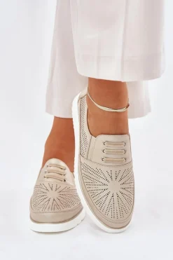 Online Evento Półbuty Damskie Wsuwane Ażurowe Złote Azethia Złoty