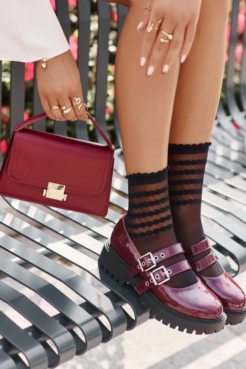 Discount Półbuty Damskie Z Paskami Lakierowane Burgundowe Terione Damskie Półbuty Lakierowane|Półbuty Skórzane