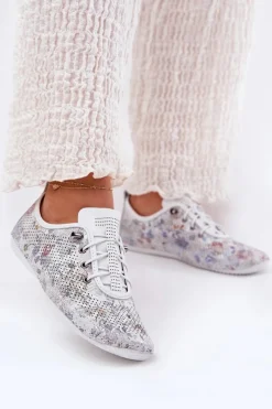 Półbuty Skórzane>Artiker Półbuty Damskie Ze Skóry Naturalnej Wzorzyste 56C2688 Białe Biały