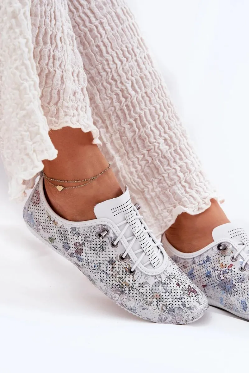 Półbuty Skórzane>Artiker Półbuty Damskie Ze Skóry Naturalnej Wzorzyste 56C2688 Białe Biały