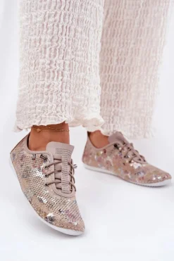 Best Półbuty Damskie Ze Skóry Naturalnej Wzorzyste 56C2689 Beżowe Damskie Półbuty Skórzane