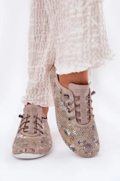 Best Półbuty Damskie Ze Skóry Naturalnej Wzorzyste 56C2689 Beżowe Damskie Półbuty Skórzane