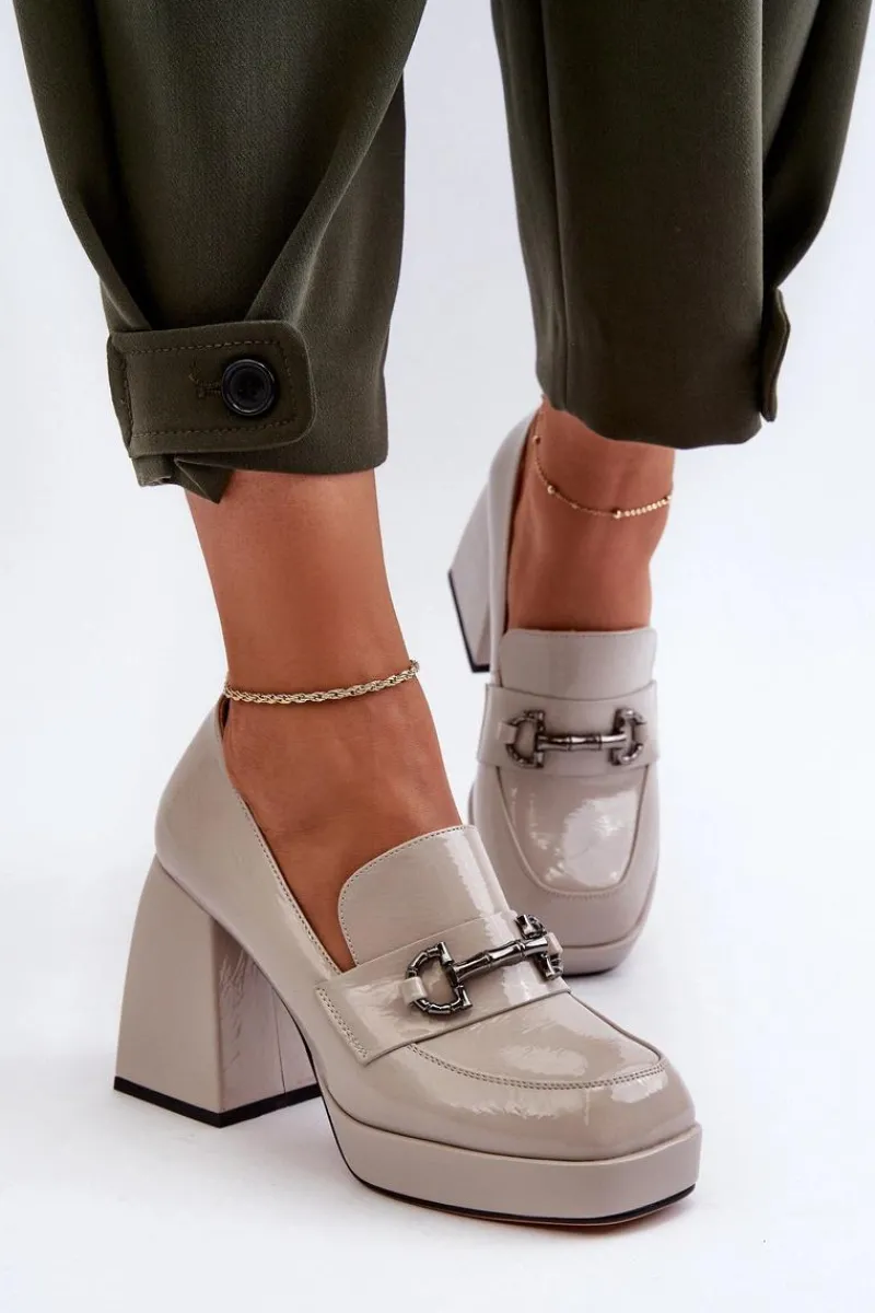 Półbuty Lakierowane|Półbuty Skórzane>Damskie buty S.Barski Półbuty Lakierowane Damskie Na Słupku Szare D&A MR38-906 Szary