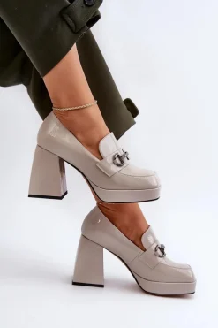 Półbuty Lakierowane|Półbuty Skórzane>Damskie buty S.Barski Półbuty Lakierowane Damskie Na Słupku Szare D&A MR38-906 Szary