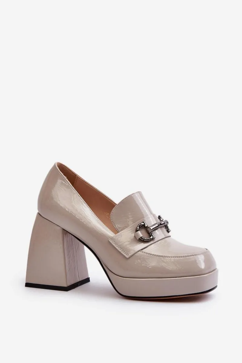 Półbuty Lakierowane|Półbuty Skórzane>Damskie buty S.Barski Półbuty Lakierowane Damskie Na Słupku Szare D&A MR38-906 Szary