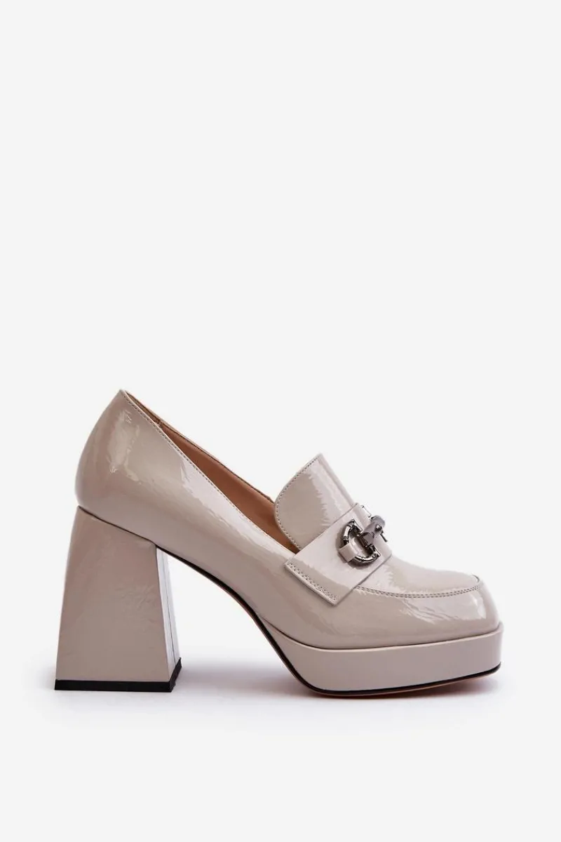 Półbuty Lakierowane|Półbuty Skórzane>Damskie buty S.Barski Półbuty Lakierowane Damskie Na Słupku Szare D&A MR38-906 Szary