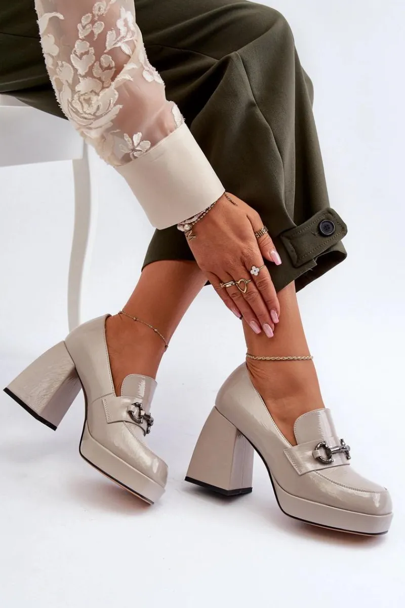 Półbuty Lakierowane|Półbuty Skórzane>Damskie buty S.Barski Półbuty Lakierowane Damskie Na Słupku Szare D&A MR38-906 Szary