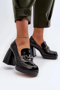 Discount Półbuty Lakierowane Damskie Na Słupku Czarne D&A MR38-906 Damskie Półbuty Lakierowane|Półbuty Skórzane