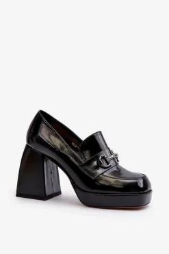 Discount Półbuty Lakierowane Damskie Na Słupku Czarne D&A MR38-906 Damskie Półbuty Lakierowane|Półbuty Skórzane