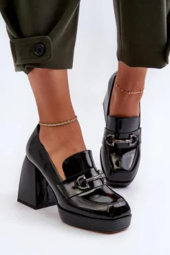 Discount Półbuty Lakierowane Damskie Na Słupku Czarne D&A MR38-906 Damskie Półbuty Lakierowane|Półbuty Skórzane