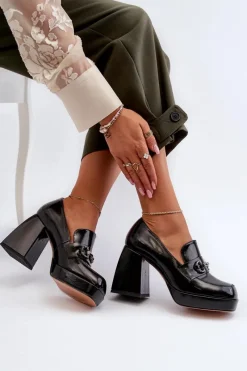 Discount Półbuty Lakierowane Damskie Na Słupku Czarne D&A MR38-906 Damskie Półbuty Lakierowane|Półbuty Skórzane