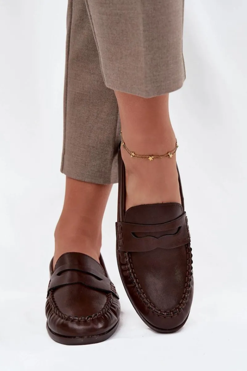 New Boto Półbuty Loafersy Damskie Z Eko Skóry Brązowe Lilith Brązowy