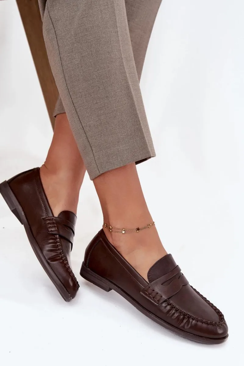 New Boto Półbuty Loafersy Damskie Z Eko Skóry Brązowe Lilith Brązowy