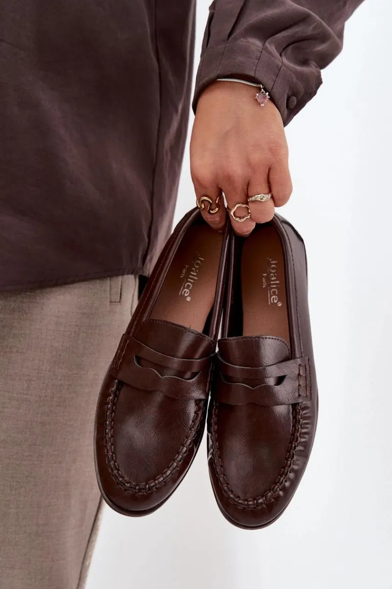 New Boto Półbuty Loafersy Damskie Z Eko Skóry Brązowe Lilith Brązowy