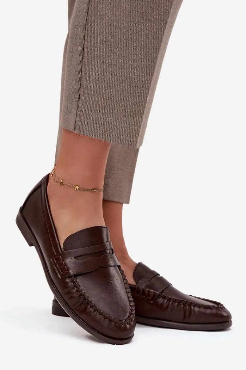 New Boto Półbuty Loafersy Damskie Z Eko Skóry Brązowe Lilith Brązowy