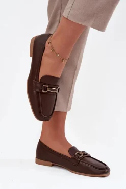 Discount Boto Półbuty Loafersy Damskie Z Ozdobą Brązowe Priscelle Brązowy