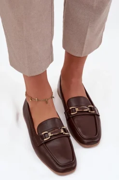 Discount Boto Półbuty Loafersy Damskie Z Ozdobą Brązowe Priscelle Brązowy