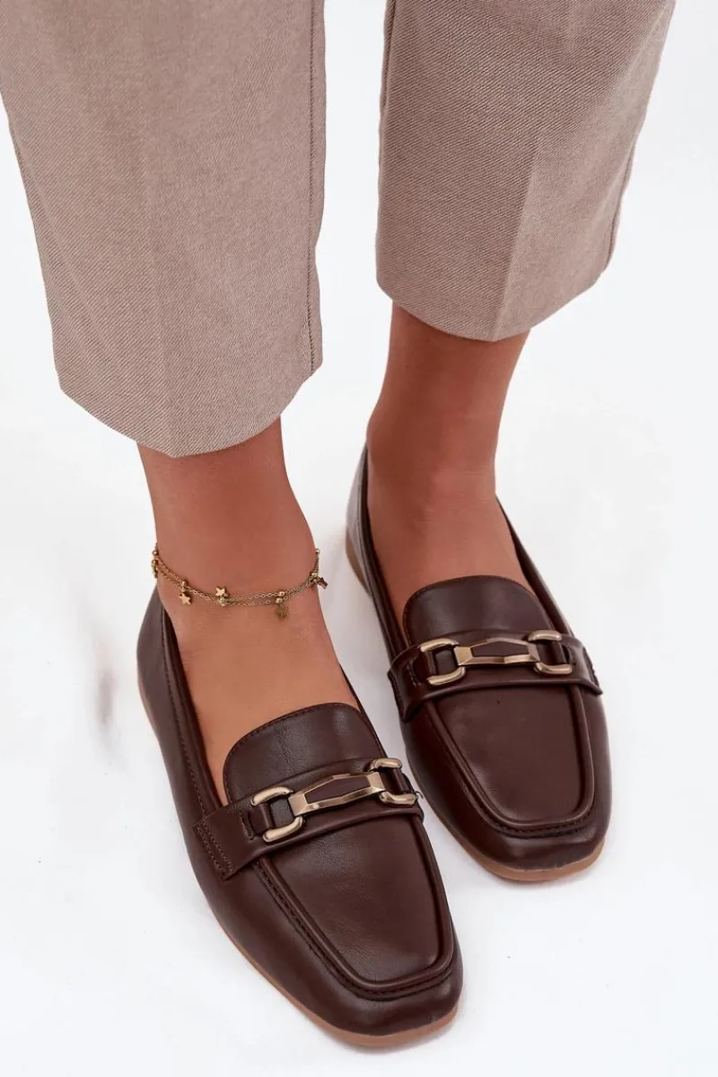 Discount Boto Półbuty Loafersy Damskie Z Ozdobą Brązowe Priscelle Brązowy